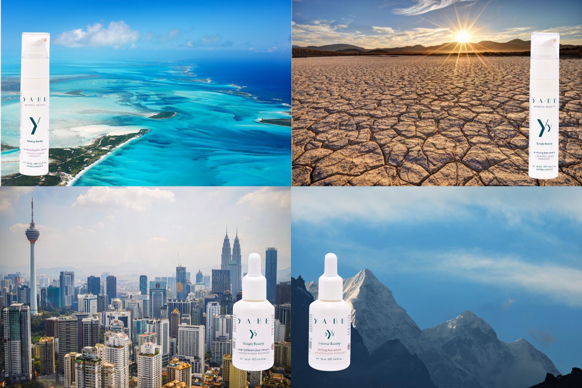 Diverse destinazioni di viaggio che richiedono adattamenti specifici della skincare: tropici, montagna, città, deserti